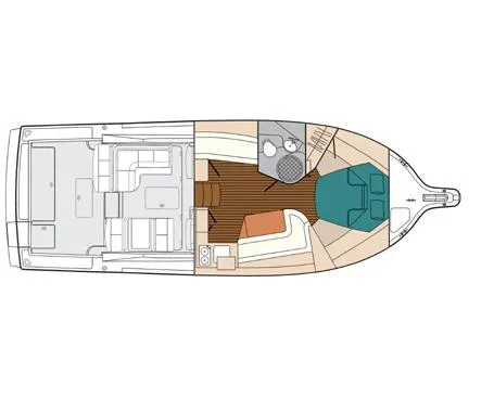 Slide: The Image of Interior of 2004 Tiara Yachts 3800 Open, featuring a cozy kitchen and elegant wood finishes. - 10