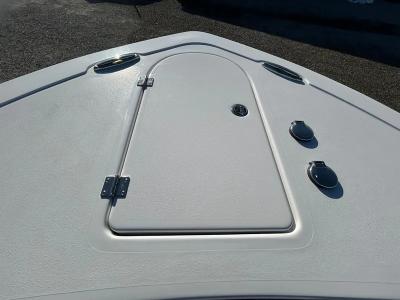 Slide: The Image of 2025 Tidewater 232 LXF boat deck with hatch and fittings. - 5