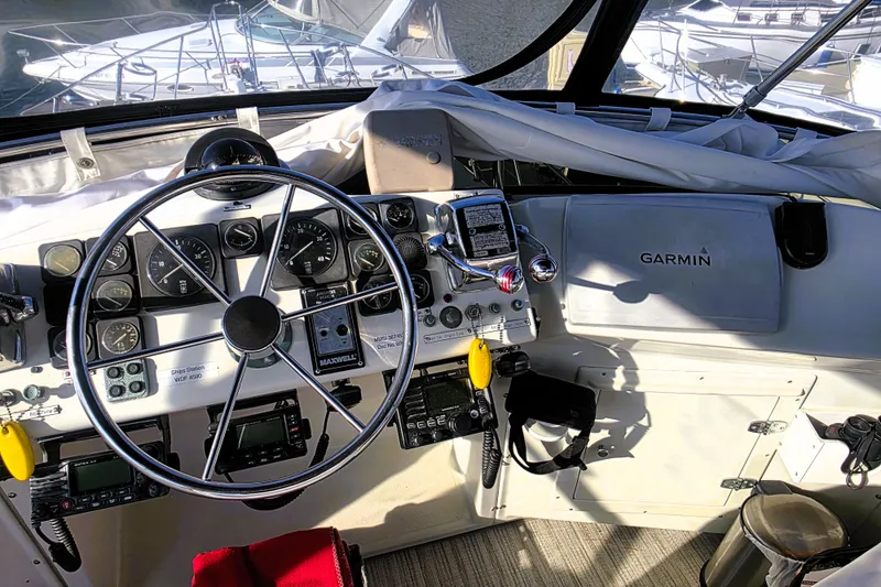 Slide: The Image of Cockpit of 1990 Californian 48 Cockpit Motor Yacht with Garmin navigation system. - 8