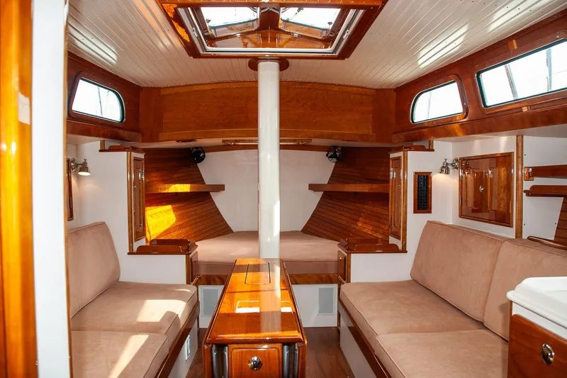 Slide: The Image of Luxurious 2011 Morris M42 yacht interior with elegant wood finish and comfortable seating. - 18