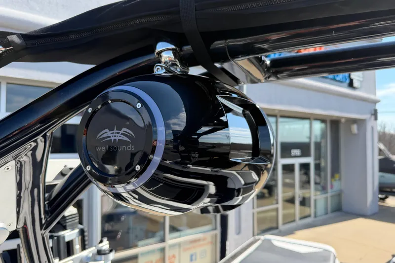 Slide: The Image of 2025 Moomba Makai boat with Wet Sounds speaker, showcasing sleek design and advanced audio system. - 17