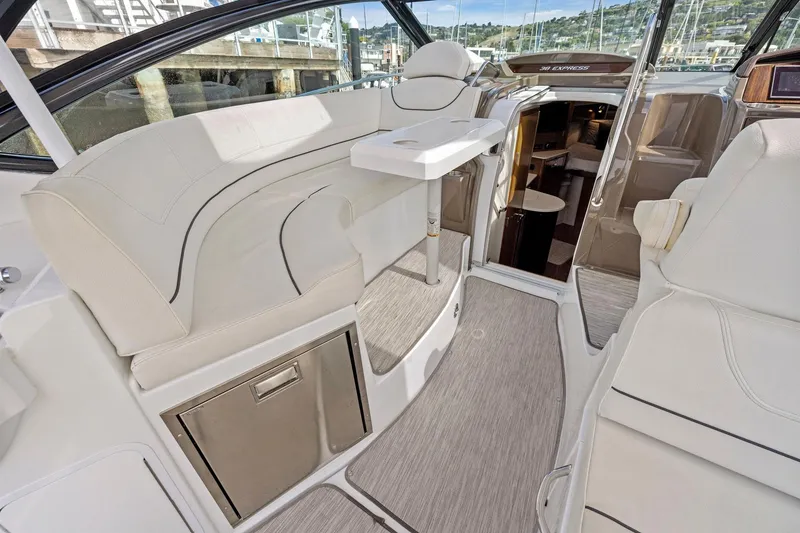 Slide: The Image of 2019 Cruisers Yachts 38 Express interior with elegant seating and modern design. - 25