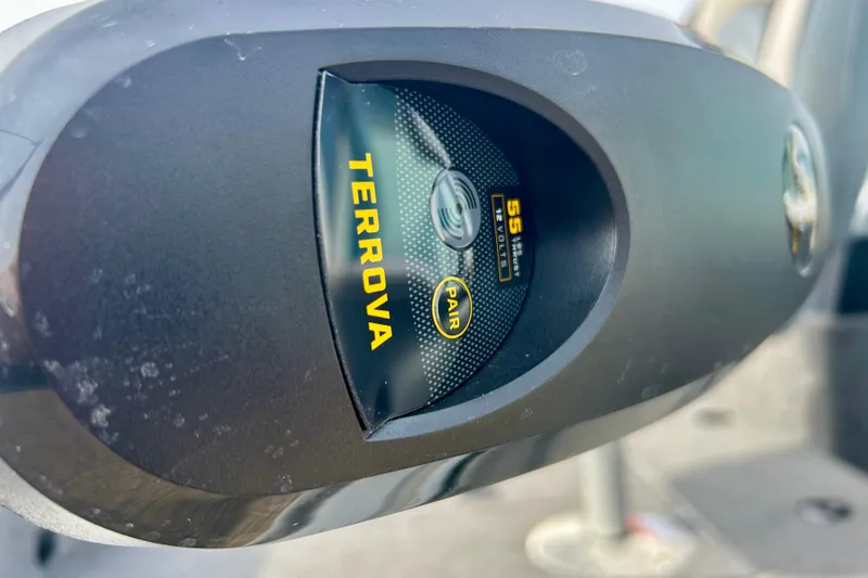 Slide: The Image of Close-up of Terrova trolling motor on 2021 Alumacraft Classic 165 Sport boat. - 18