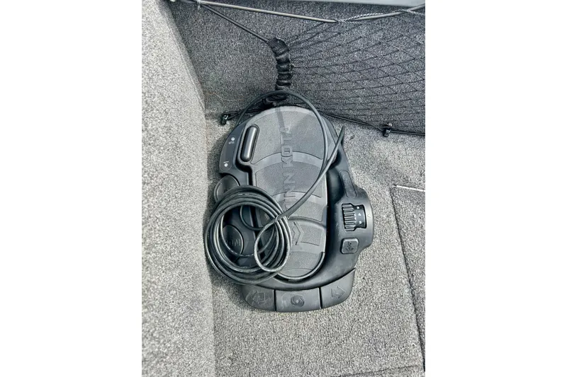 Slide: The Image of Foot pedal control in 2021 Alumacraft Classic 165 Sport boat, featuring Minn Kota branding. - 50