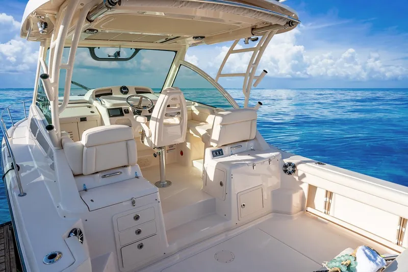 Slide: The Image of Manufacturer Provided Image: 2021 Grady-White Express 330 boat interior with ocean view. - 7