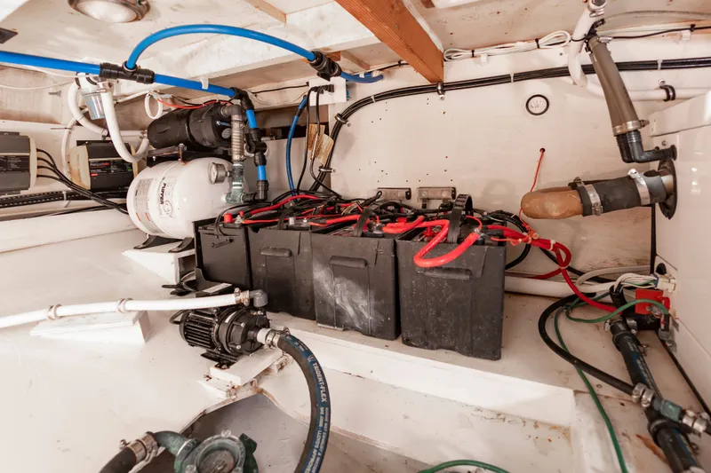 Slide: The Image of Battery compartment of 2009 Custom Carolina 36 Express boat. - 35