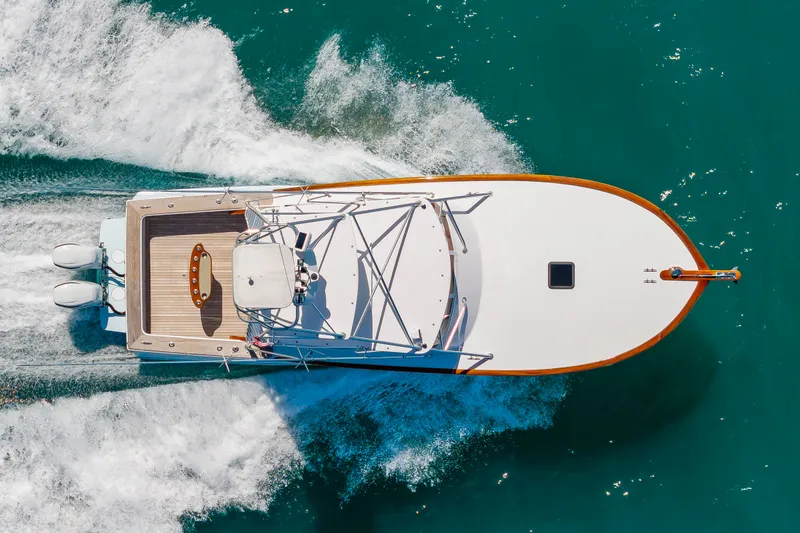 Slide: The Image of Aerial view of 2009 Custom Carolina 36 Express yacht on the water. - 4
