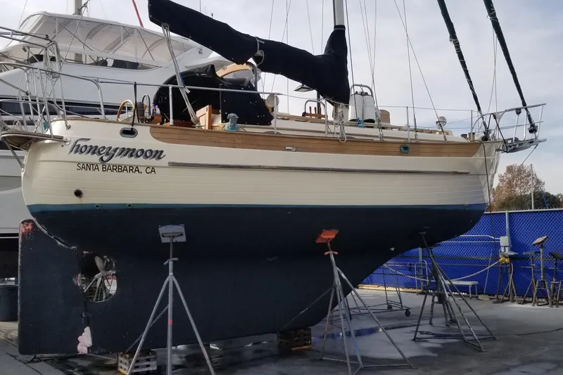 Slide: The Image of 1987 Hans Christian 33 sailboat "Honeymoon" in dry dock, Santa Barbara, CA. - 63