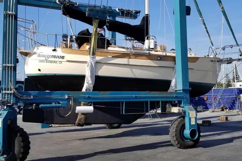 Slide: The Image of 1987 Hans Christian 33 sailboat "Honeymoon" in dry dock, Santa Barbara, CA. - 64