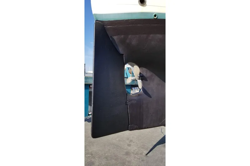 Slide: The Image of Rudder and propeller of 1987 Hans Christian 33 sailboat on dry dock. - 67