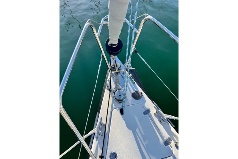 Slide: The Image of Bow of 2003 J Boats J/109 sailboat with stainless steel fittings. - 30