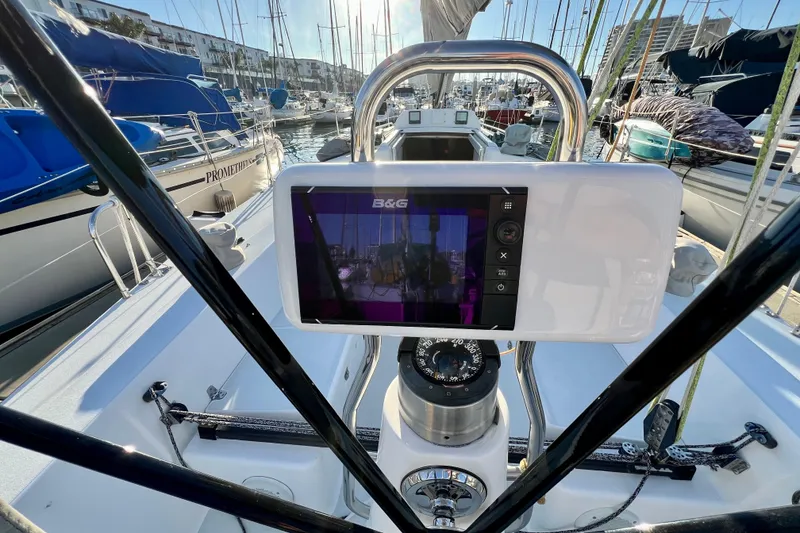 Slide: The Image of Cockpit view of 2003 J Boats J/109 sailboat with navigation equipment. - 49