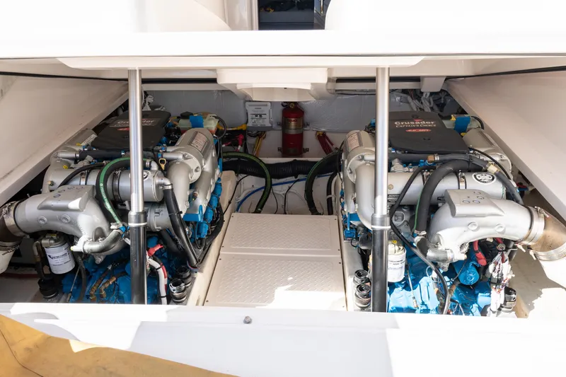 Slide: The Image of Engine compartment of 2012 Tiara Yachts 3100 Coronet with dual engines. - 28