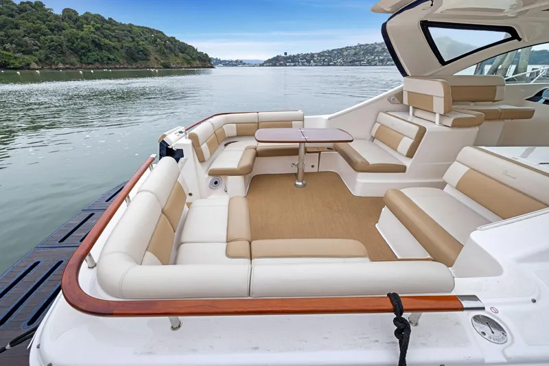Slide: The Image of Luxurious 2012 Tiara Yachts 3100 Coronet with spacious seating and scenic water view. - 38