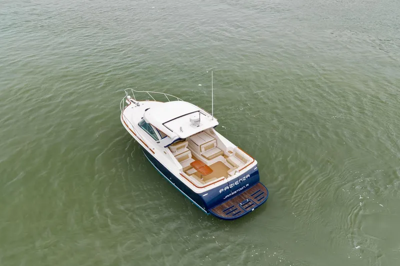 Slide: The Image of Aerial view of 2012 Tiara Yachts 3100 Coronet on calm water. - 59