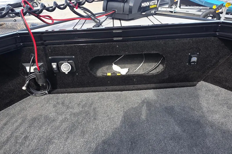 Slide: The Image of Interior view of 2026 Smoker Craft Explorer 190 FS boat with Minn Kota Terrova motor. - 13