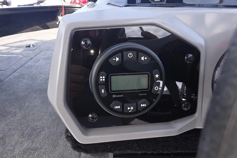 Slide: The Image of Control panel of 2026 Smoker Craft Explorer 190 FS boat with Bluetooth audio system. - 19