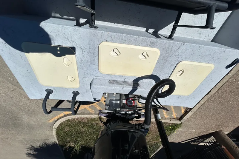 Slide: The Image of Overhead view of 2022 Stoner Super Cat boat deck with hatches and equipment. - 14