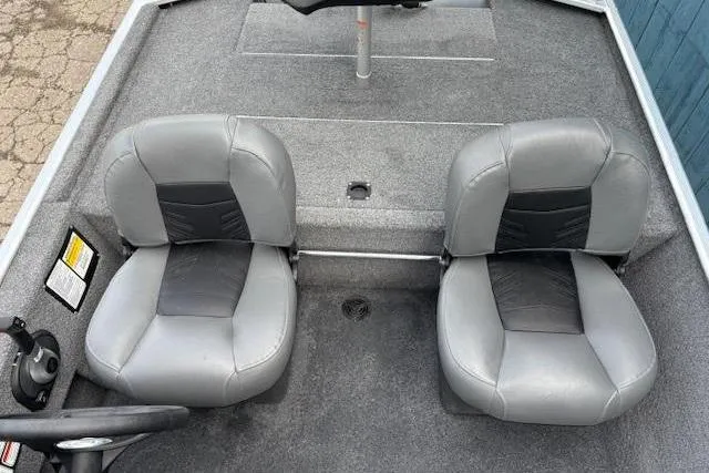 Slide: The Image of 2019 Tracker Bass Tracker Classic XL boat interior with two gray seats. - 16