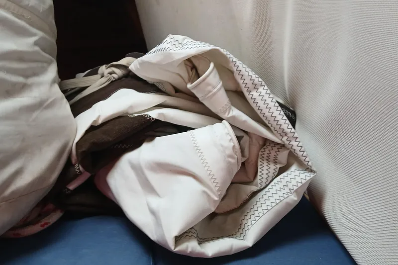 Slide: The Image of Folded sailcloth with zigzag stitching on a Gulfstar 44, 1981 model. - 41