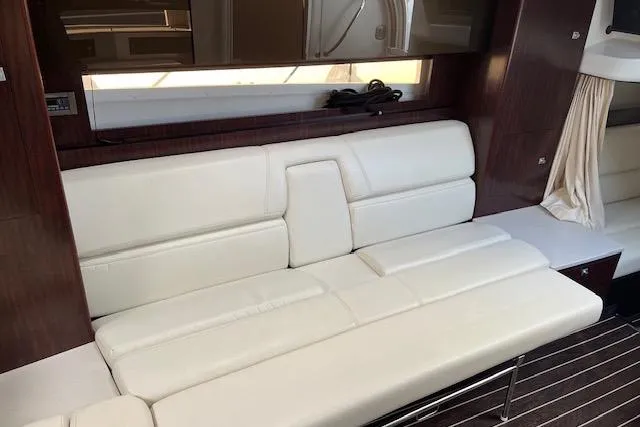 Slide: The Image of Luxurious white leather seating in 2019 Monterey 355 Sport Yacht interior. - 12