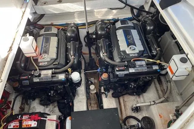 Slide: The Image of Engine room of 2019 Monterey 355 Sport Yacht with dual engines. - 17