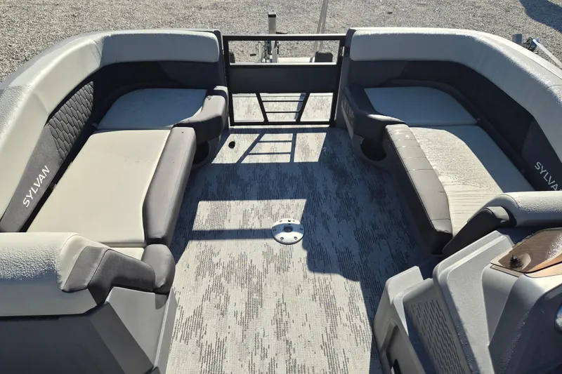 Slide: The Image of Interior of 2026 Sylvan R-22 CLZ DH pontoon boat with spacious seating. - 5