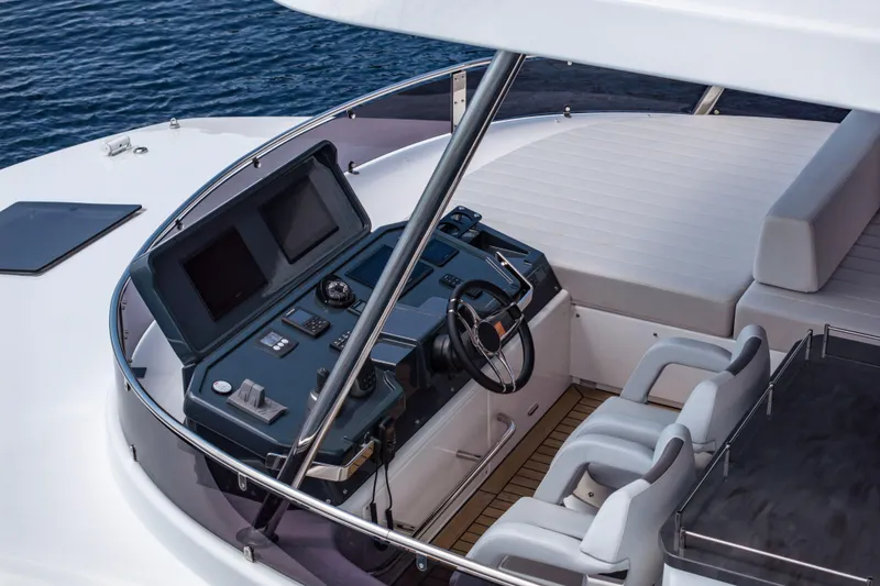 Slide: The Image of Helm of 2026 Sirena 60 yacht with modern controls and seating. - 14