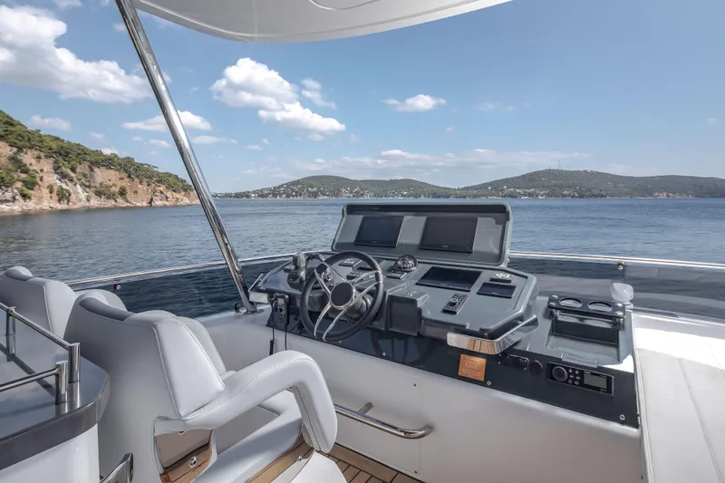 Slide: The Image of Helm of 2026 Sirena 60 yacht with scenic ocean view and modern controls. - 24