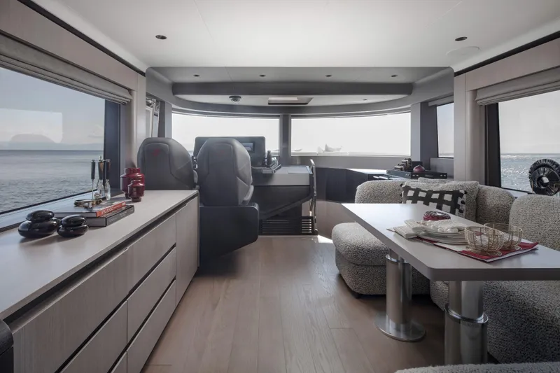 Slide: The Image of Luxurious interior of 2026 Sirena 60 yacht with modern furnishings and ocean view. - 28