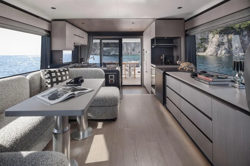 Slide: The Image of Luxurious interior of 2026 Sirena 60 yacht with modern furnishings and ocean view. - 31