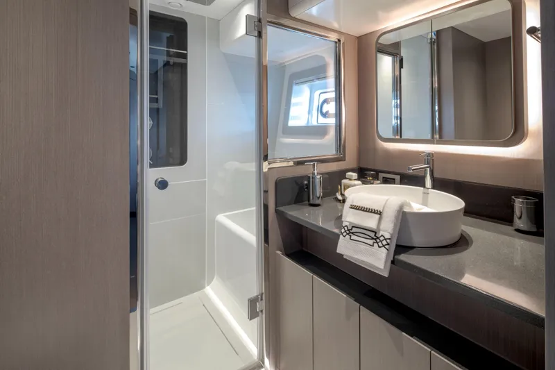 Slide: The Image of Luxurious bathroom in 2026 Sirena 60 yacht with modern fixtures and elegant design. - 35