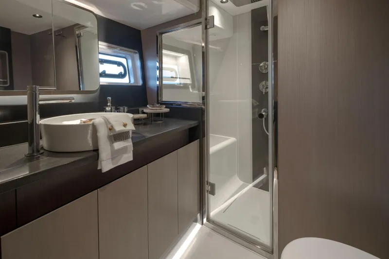 Slide: The Image of Luxurious bathroom interior of 2026 Sirena 60 yacht with modern fixtures and elegant design. - 40
