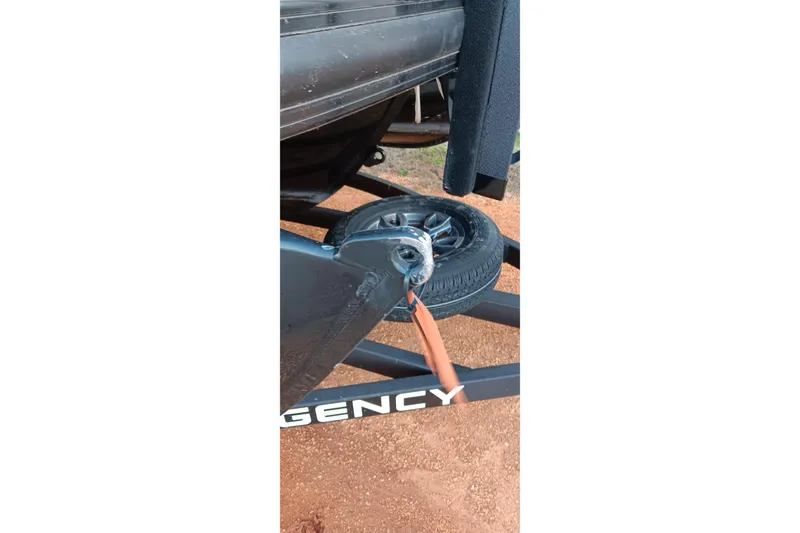 Slide: The Image of 2024 Ranger 2500LS trailer hitch with spare tire on a dirt surface. - 65