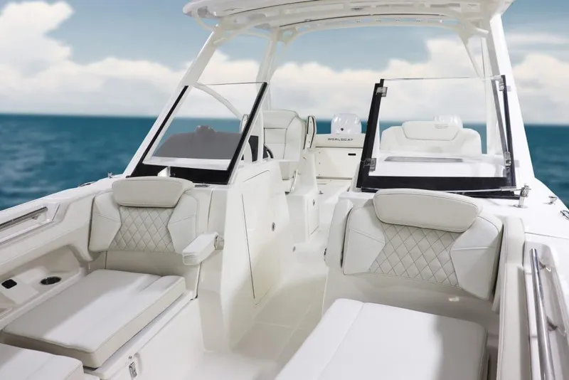 Slide: The Image of Manufacturer Provided Image: 2026 World Cat 280 DC-X boat interior with luxurious seating on open water. - 5