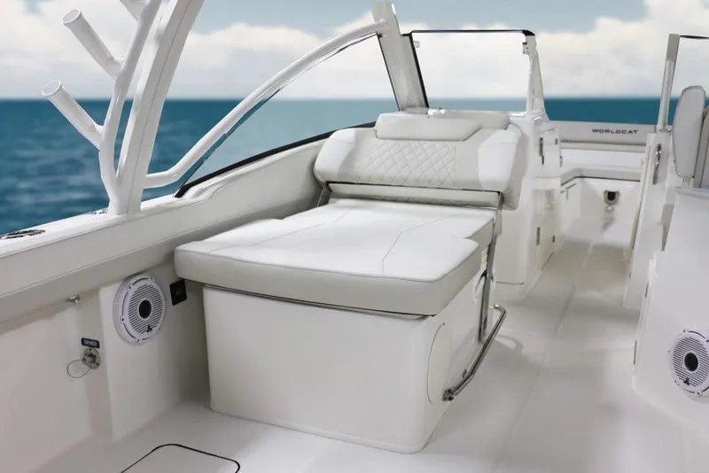 Slide: The Image of Manufacturer Provided Image: Luxury seating on 2026 World Cat 280 DC-X boat with ocean view. - 7