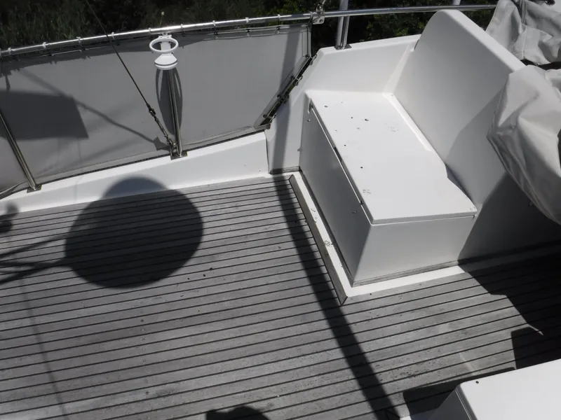 Slide: The Image of Deck of a 1989 Grand Banks 36 Classic boat with seating. - 19