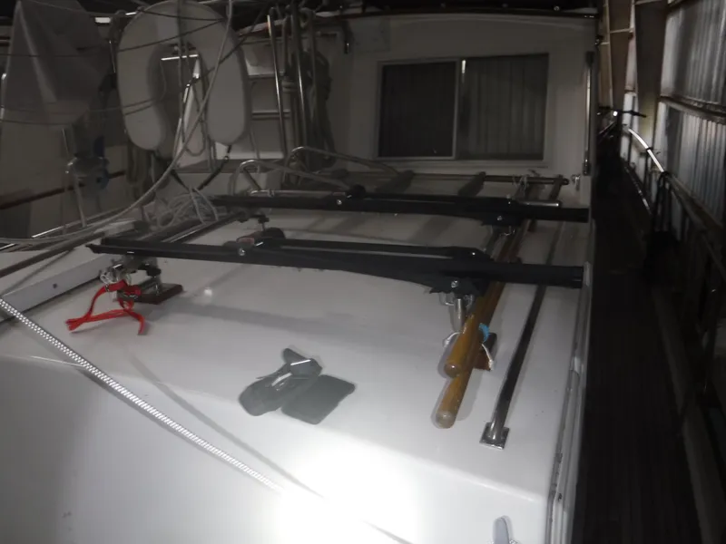 Slide: The Image of 1989 Grand Banks 36 Classic yacht deck view with equipment. - 36