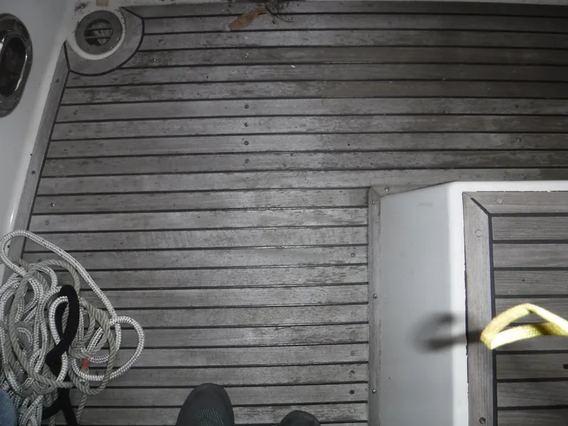 Slide: The Image of Teak deck of a 1989 Grand Banks 36 Classic. - 44