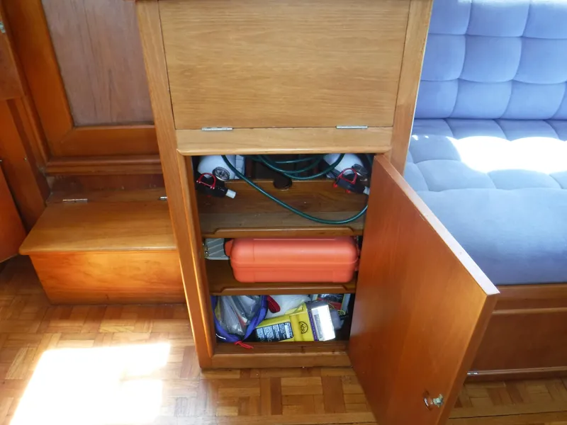 Slide: The Image of 1989 Grand Banks 36 Classic interior storage compartment. - 6