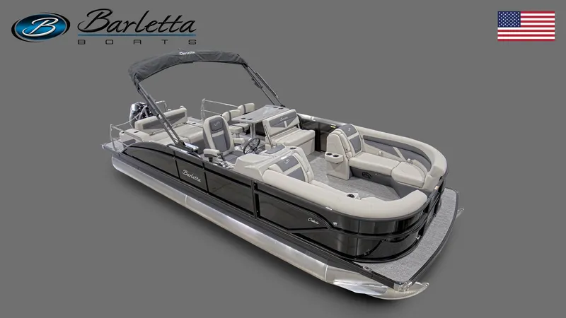 Slide: The Image of 2023 Barletta Cabrio 24 UE Tritoon boat with gray interior. - 6