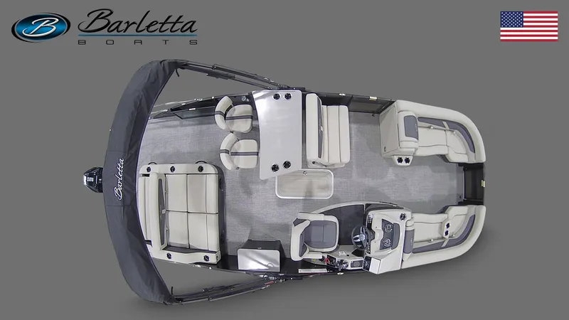 Slide: The Image of Aerial view of 2023 Barletta Cabrio 24 UE Tritoon boat. - 8