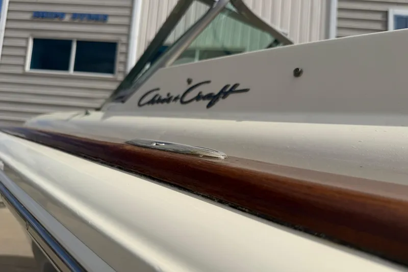 Slide: The Image of Close-up of 2001 Chris-Craft Launch 28 boat with wooden trim detail. - 11
