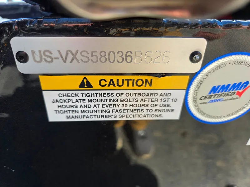 Slide: The Image of Vexus Boats ADX190 2026 serial number and safety warning. - 39