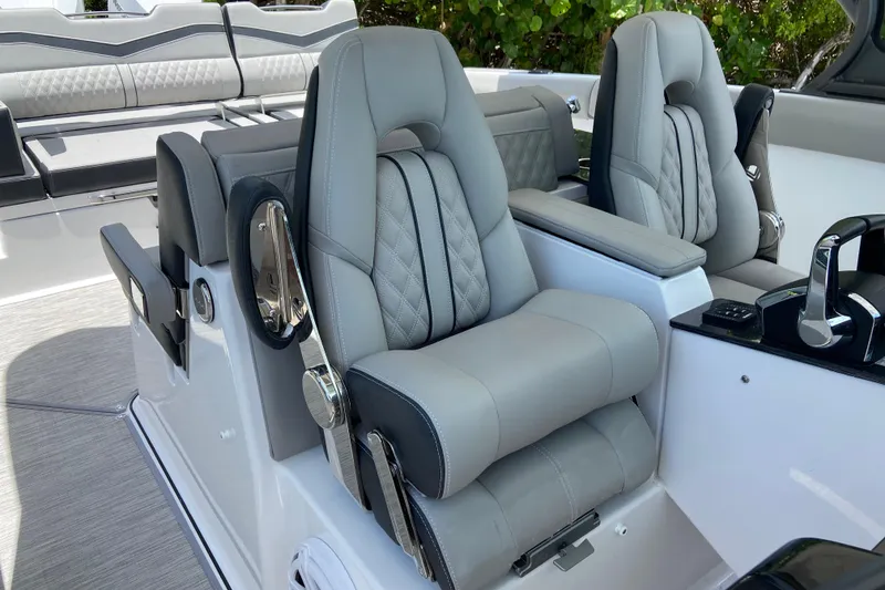 Slide: The Image of Luxurious seating on 2026 Monterey Elite 30 OB boat, featuring modern design and comfort. - 21