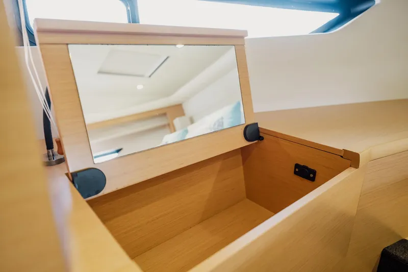 Slide: The Image of Interior of 2013 Prestige 500S yacht with wooden vanity and mirror. - 65