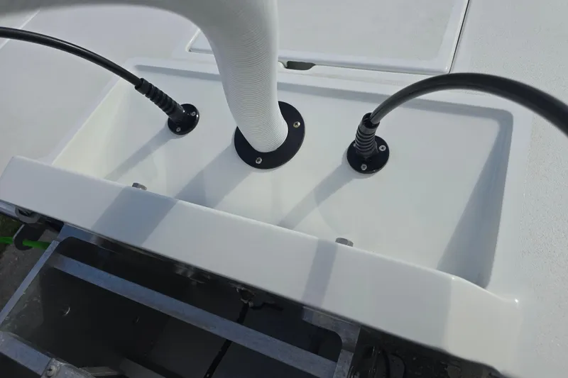 Slide: The Image of Close-up of 1988 Lake & Bay Boca Grande 20 boat wiring and fittings. - 14