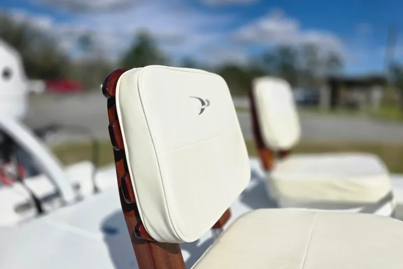 Slide: The Image of Close-up of Lake & Bay Boca Grande 20 boat seats, 1988 model, with white upholstery. - 8