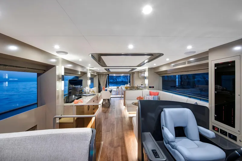 Slide: The Image of Luxurious interior of 2026 Sirena 68 yacht with modern furnishings and ocean view. - 52