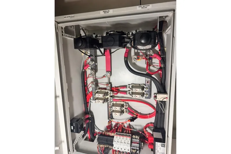 Slide: The Image of Electrical panel with wiring and relays in a 2008 Azimut 47 yacht. - 26